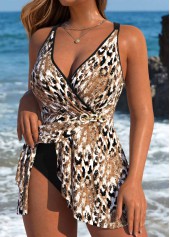 Leopard Surplice Golden One Piece Swimdress