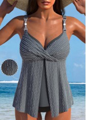 Jacquard Criss Cross Grey Tankini Set