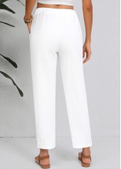Straight Leg Elastic Waist High Waisted White Pants