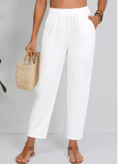 Straight Leg Elastic Waist High Waisted White Pants