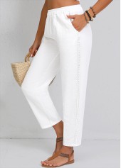 Straight Leg Elastic Waist High Waisted White Pants