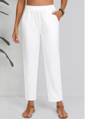 Straight Leg Elastic Waist High Waisted White Pants