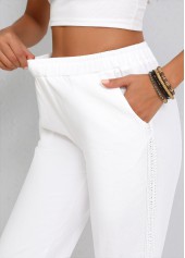 Straight Leg Elastic Waist High Waisted White Pants