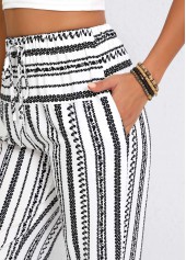Geometric Print Drawstring White Jogger Elastic Waist Pants