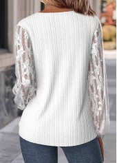 Lace White Long Sleeve V Neck Blouse