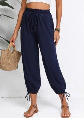 Drawstring Navy Jogger Elastic Waist High Waisted Pants