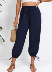 Drawstring Navy Jogger Elastic Waist High Waisted Pants