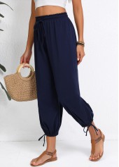 Drawstring Navy Jogger Elastic Waist High Waisted Pants