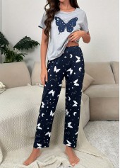 Navy Short Sleeve Lounge Top and Pants