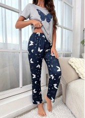 Navy Short Sleeve Lounge Top and Pants