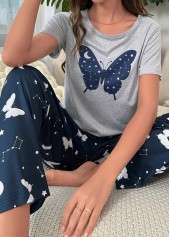 Navy Short Sleeve Lounge Top and Pants