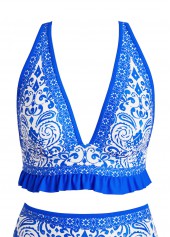 Tribal Print Frill Royal Blue Bikini Set