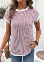 Jacquard Coral Short Sleeve Round Neck T Shirt