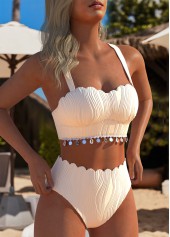 High Waisted Tie Beige Bikini Set