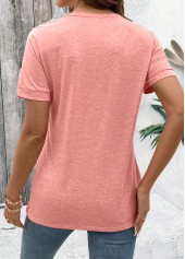 Cut Out Pink Short Sleeve Round Neck T Shirt