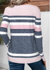 Striped Pink Long Sleeve Round Neck T Shirt