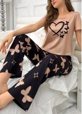 Round Neck Light Camel Lounge Top and Pants