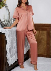 Turn Down Collar Dusty Pink Lounge Top and Pants