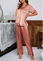 Turn Down Collar Dusty Pink Lounge Top and Pants