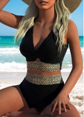 High Waisted Jacquard Black Bikini Set