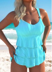 V Neck Design Cyan Tankini Set