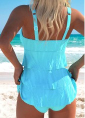 V Neck Design Cyan Tankini Set