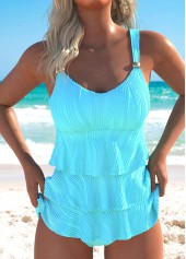 V Neck Design Cyan Tankini Set