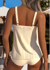 Cross Hem Patchwork Beige Tankini Set