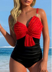 Patchwork Jacquard Red One Piece Swimwear
