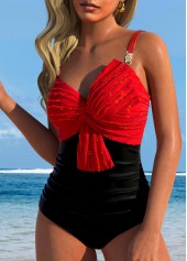 Patchwork Jacquard Red One Piece Swimwear