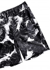 Plus Size Black Feathers Print Surplice Tankini Set