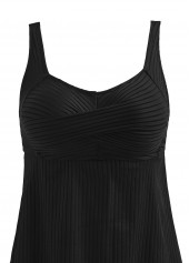 Plus Size Black Feathers Print Surplice Tankini Set