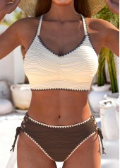 Ruched V-Neck Light Camel Bikini Set