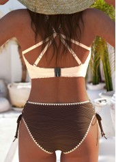 Ruched V-Neck Light Camel Bikini Set