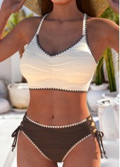 Ruched V-Neck Light Camel Bikini Set