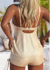 Mid Waisted Hot Stamping Champagne Tankini Set