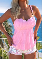 Mid Waisted Paisley Print Button Pink Tankini Set