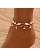 Beaded Design Golden Alloy Anklet Set