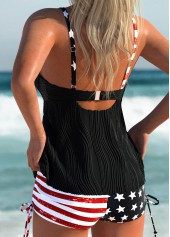 American Flag Button Black Tankini Set
