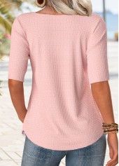 Button Light Pink Half Sleeve Scoop Neck T Shirt