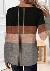 Geometric Print Patchwork Black Long Sleeve T Shirt