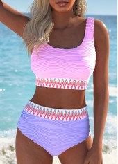 Scoop Neck Jacquard Pink Bikini Set