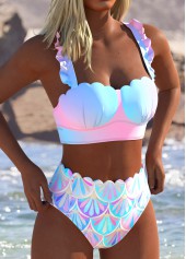 Scalloped Hem High Waisted Ruffle Bikini Set