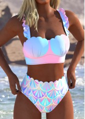 Scalloped Hem High Waisted Ruffle Bikini Set