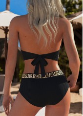 Geometric Print Tie Black Bikini Set
