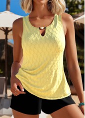 Jacquard Cut Out Light Yellow Tankini Set