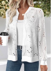 Jacquard White Long Sleeve Stand Collar Track Jacket