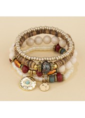 Light Camel Round Beaded Alloy Bracelet Set
