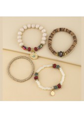 Light Camel Round Beaded Alloy Bracelet Set