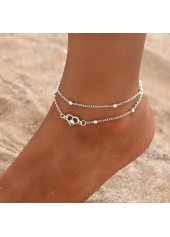 Silver Layered Heart Design Alloy Anklet